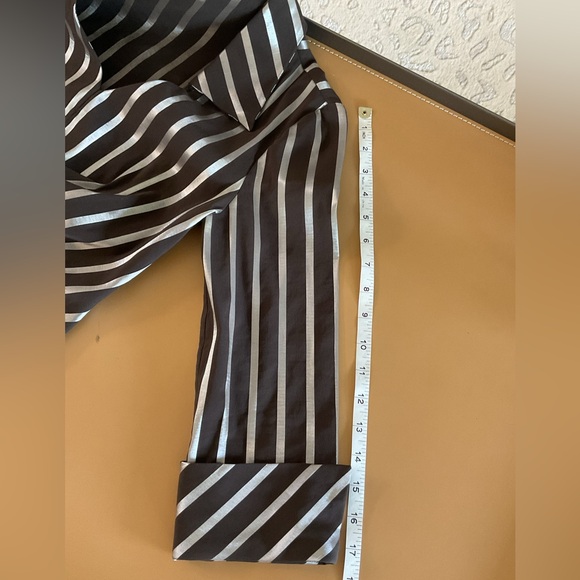 Joseph Ribkoff Brown and White Buttoned Blouse with Notched Collar - Picture 13 of 14
